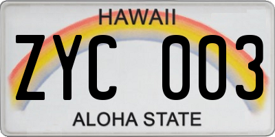 HI license plate ZYC003