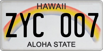 HI license plate ZYC007