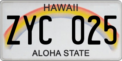 HI license plate ZYC025