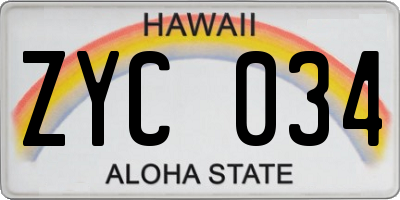 HI license plate ZYC034