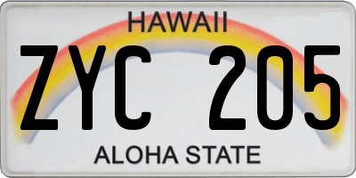 HI license plate ZYC205
