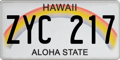HI license plate ZYC217