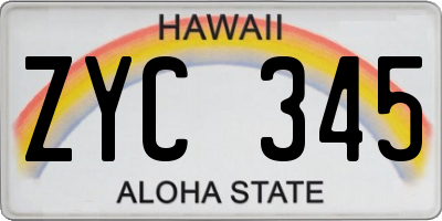 HI license plate ZYC345