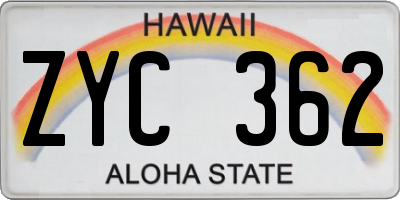 HI license plate ZYC362