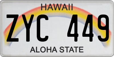 HI license plate ZYC449