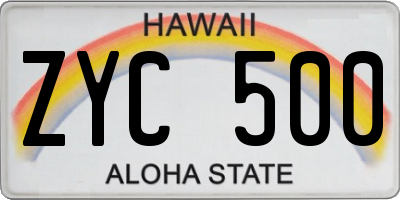 HI license plate ZYC500