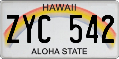 HI license plate ZYC542
