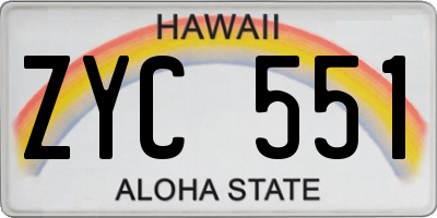 HI license plate ZYC551