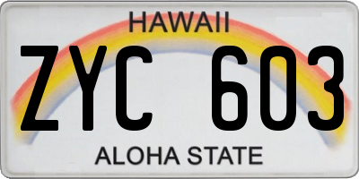 HI license plate ZYC603