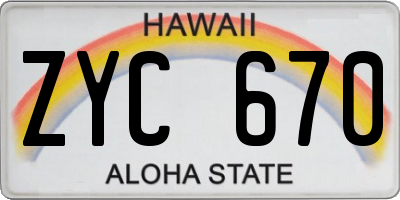 HI license plate ZYC670