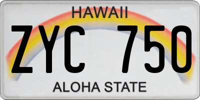 HI license plate ZYC750