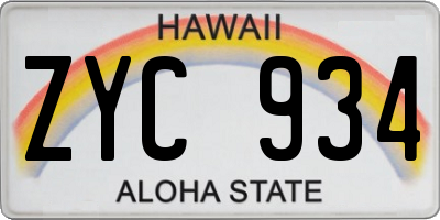 HI license plate ZYC934