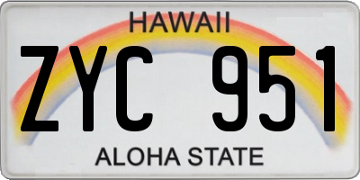 HI license plate ZYC951