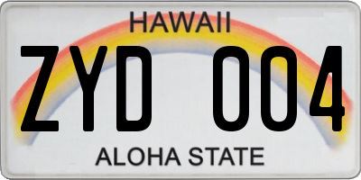 HI license plate ZYD004