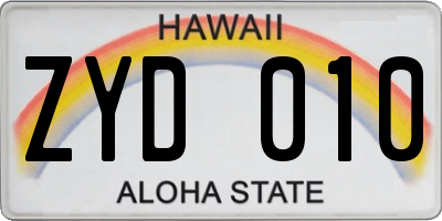 HI license plate ZYD010