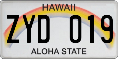HI license plate ZYD019