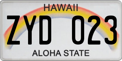 HI license plate ZYD023