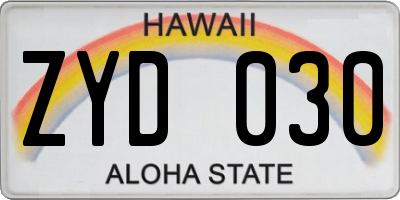 HI license plate ZYD030