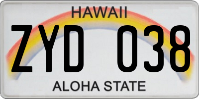HI license plate ZYD038