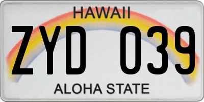 HI license plate ZYD039