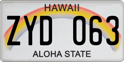 HI license plate ZYD063