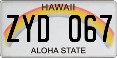 HI license plate ZYD067