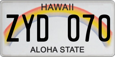 HI license plate ZYD070