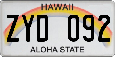 HI license plate ZYD092