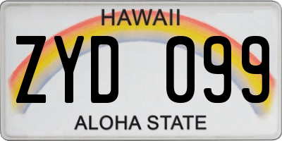 HI license plate ZYD099