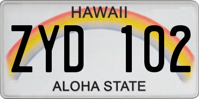 HI license plate ZYD102