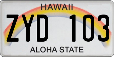HI license plate ZYD103
