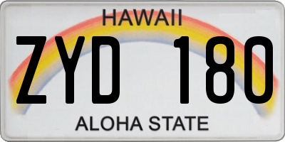 HI license plate ZYD180