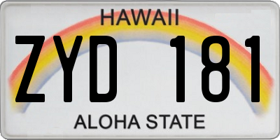 HI license plate ZYD181