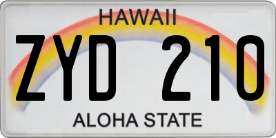 HI license plate ZYD210