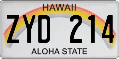 HI license plate ZYD214