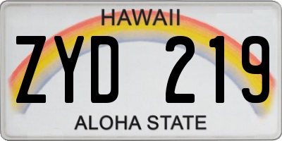 HI license plate ZYD219