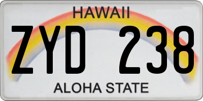 HI license plate ZYD238