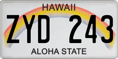 HI license plate ZYD243