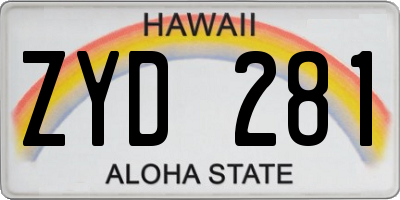 HI license plate ZYD281