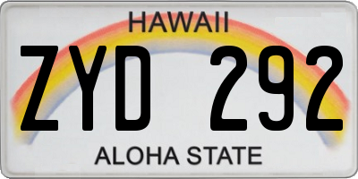 HI license plate ZYD292