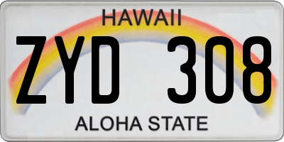 HI license plate ZYD308