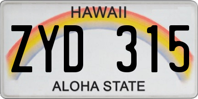 HI license plate ZYD315