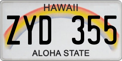 HI license plate ZYD355