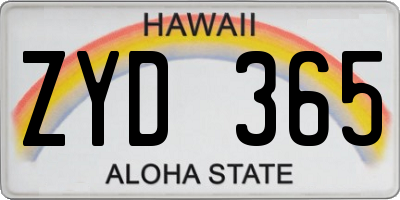 HI license plate ZYD365