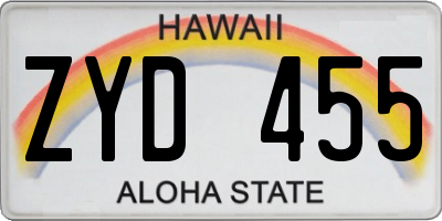 HI license plate ZYD455