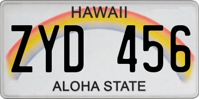 HI license plate ZYD456