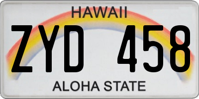 HI license plate ZYD458