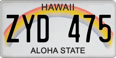HI license plate ZYD475