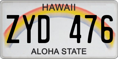 HI license plate ZYD476