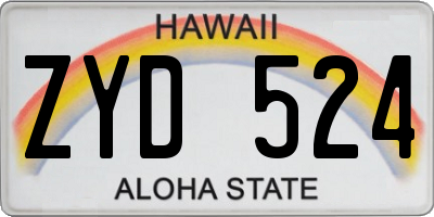 HI license plate ZYD524